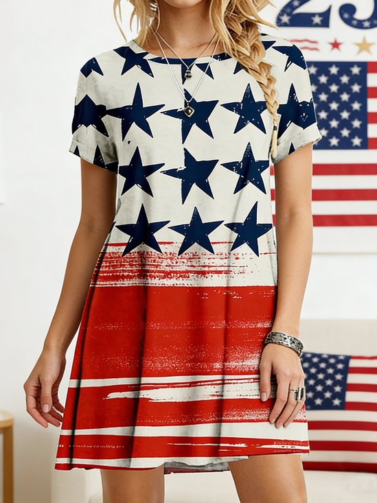 Women 3D Printing Summer Dress Crew Neck Short Sleeve Fit & Flare Dress A-Line Dress