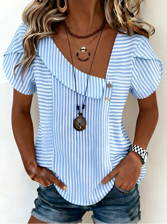 Casual Striped Short Sleeve T-shirt