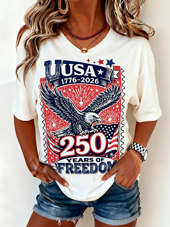 Casual Vintage America 250 Years Printing Crew Neck Short Sleeve T-shirt