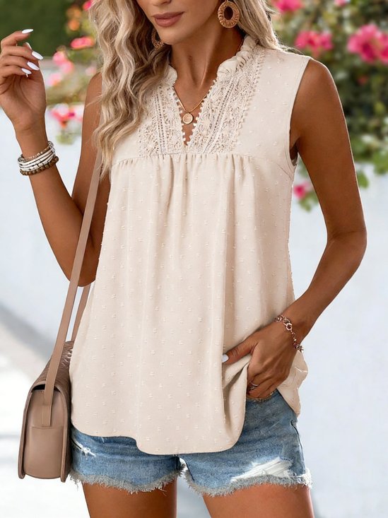 V Neck Sleeveless Plain Regular Regular Fit Blouse For Women