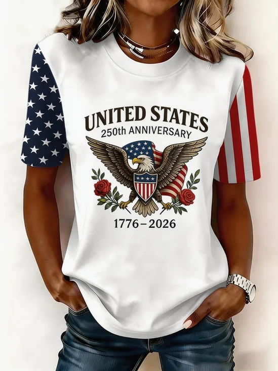 Casual Eagle Old Glory Crew Neck Short Sleeve T-shirt