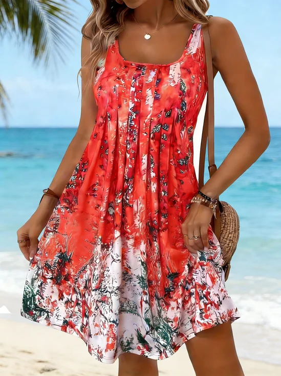 Women Abstract Summer Dress U-Neck Sleeveless Fit & Flare Dress A-Line Dress