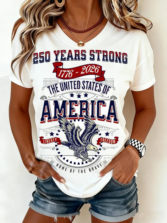 Independence Day Vintage America 250 Years Printing Crew Neck Short Sleeve T-shirt