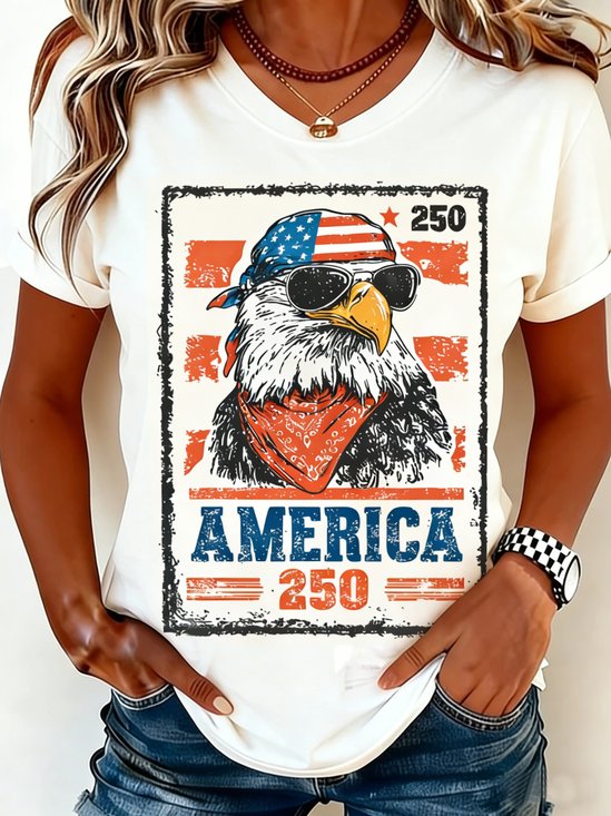Vintage America 250 Years Printing Crew Neck Short Sleeve T-shirt