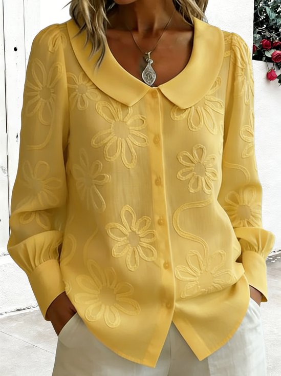 Crew Neck Long Sleeve Floral Regular Loose Shirt For Women