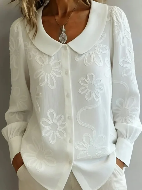Crew Neck Long Sleeve Floral Regular Loose Shirt For Women