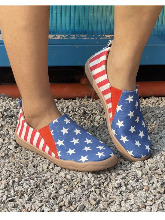 Casual America Flag Slip On Flat Heel Shallow Shoes