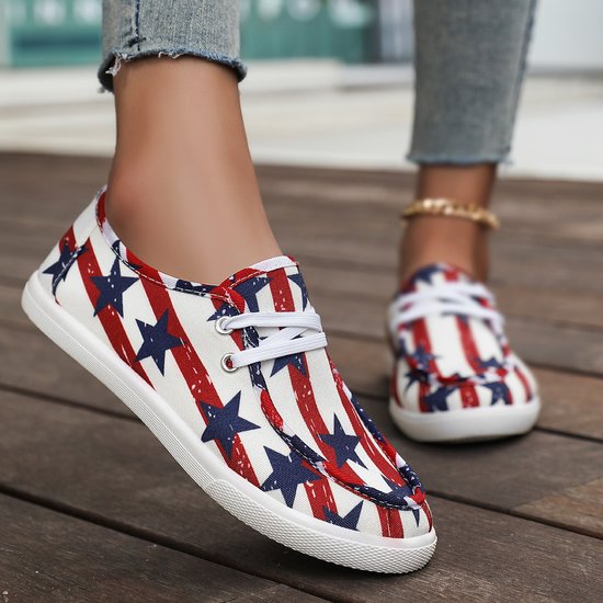 Casual America Flag Lace-Up Flat Heel Shallow Shoes