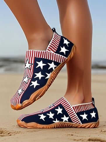 Casual America Flag Breathable Adjustable Buckle Flat Heel Shallow Shoes