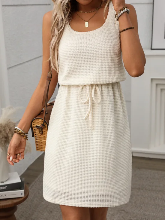 Women Plain Summer Dress Crew Neck Sleeveless Fit & Flare Dress A-Line Dress