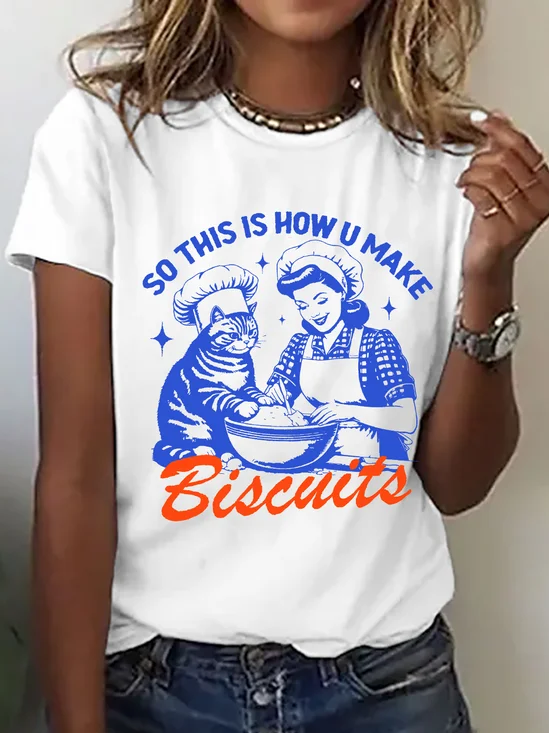 Casual Cat Crew Neck Short Sleeve T-shirt