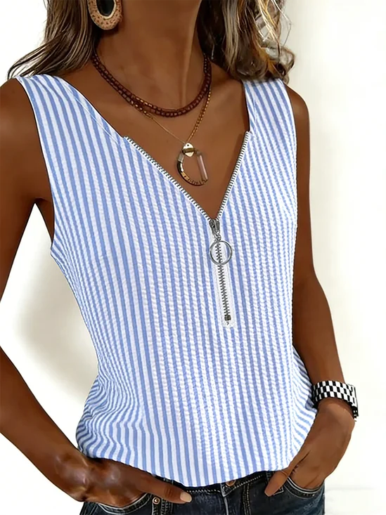 Casual V Neck Striped Tank Top