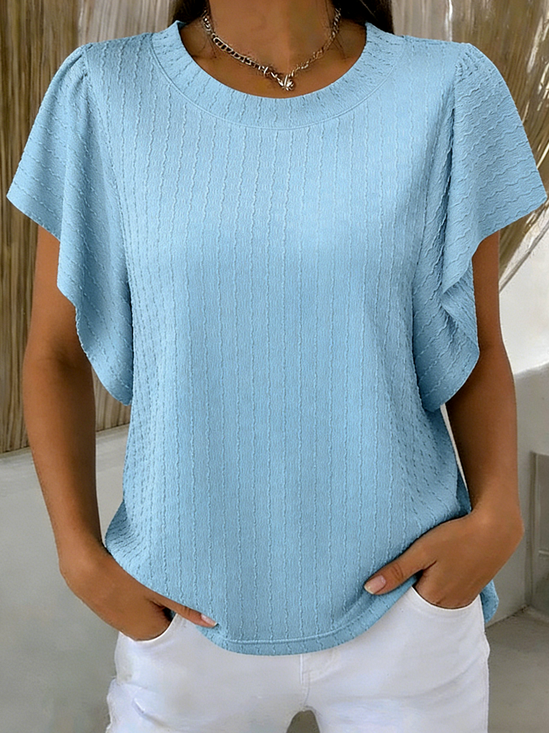 Elegant Plain Crew Neck Cap Sleeve T-shirt