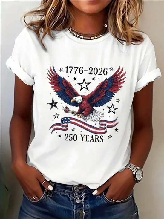 America 250 Years Anniversary Print Casual Crew Neck Short Sleeve T-shirt