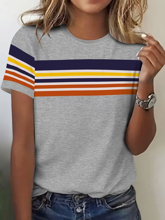 Casual Striped Crew Neck Short Sleeve T-shirt
