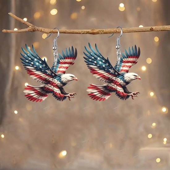 American Flag Wooden Acrylic Material Eagle Old Glory Earrings