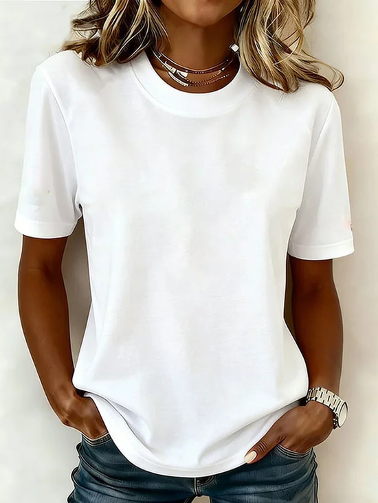 Casual Plain Crew Neck Short Sleeve T-shirt