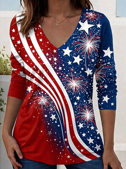 Elegant Striped V Neck Long Sleeve T-shirt