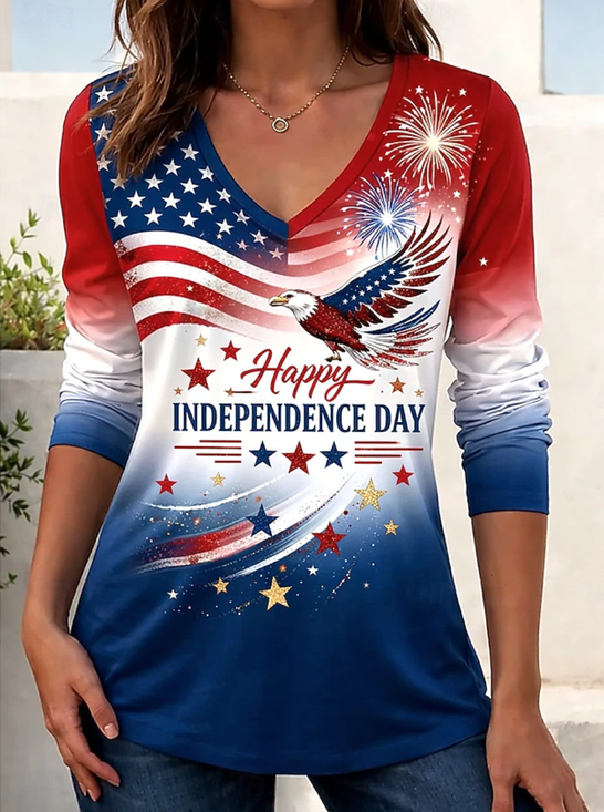 Elegant Striped V Neck Long Sleeve T-shirt