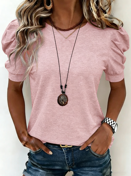 Vintage Plain Crew Neck Short Sleeve T-shirt