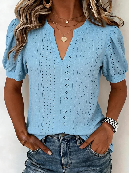 Elegant Plain V Neck Short Sleeve T-shirt