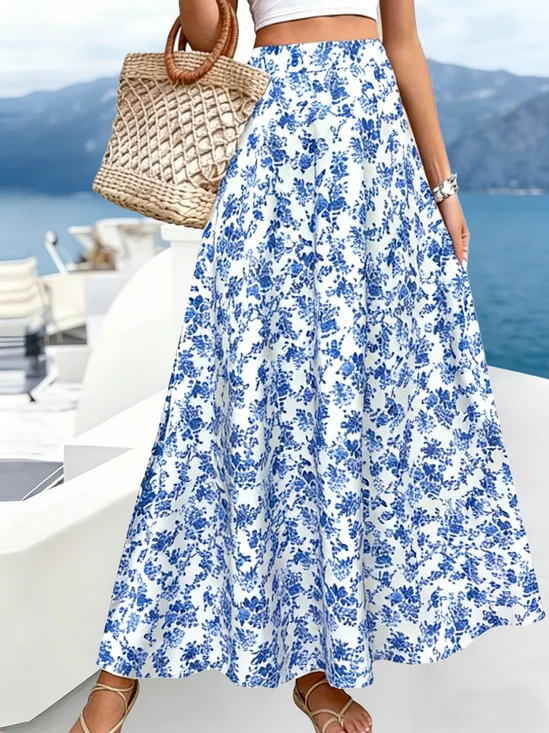 Casual Floral A-Line High Waist Maxi Skirt