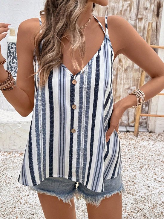 Casual V Neck Striped Cami