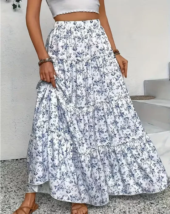 Casual Floral A-Line High Waist Maxi Skirt