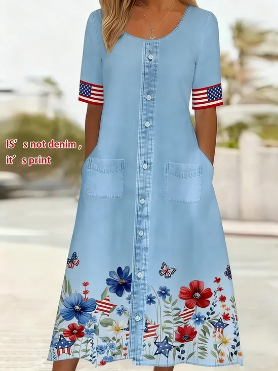 Women Floral Summer Dress
                                        Crew Neck Half Sleeve Shirt
                                        Dress A-Line Dress