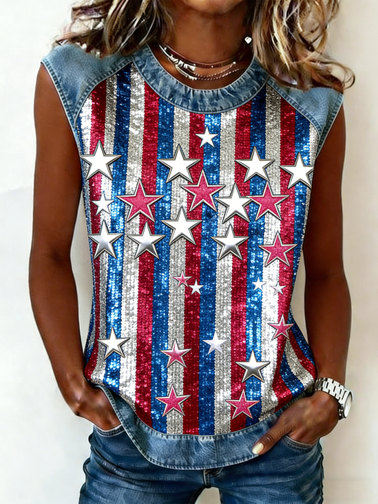 Vintage Crew Neck Gradient Pattern Tank Top