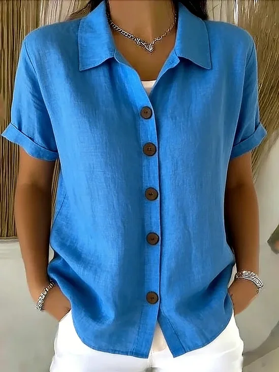 Shirt Collar Short Sleeve Plain Regular Regular Fit Shirt For Women
