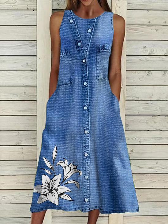 Women Floral Summer Dress Sleeveless Tank A-Line Dress