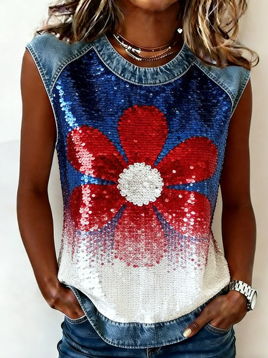 Vintage Crew Neck Floral Tank Top