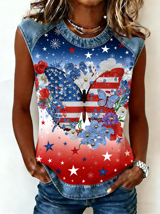 Vintage Crew Neck Gradient Pattern Tank Top