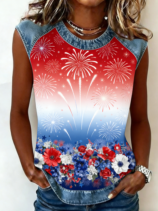 Vintage Crew Neck Floral Tank Top