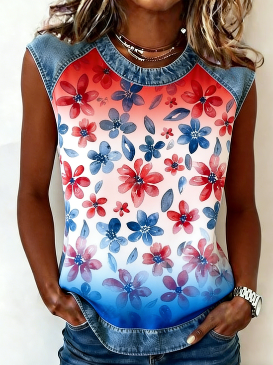 Vintage Crew Neck Floral Tank Top