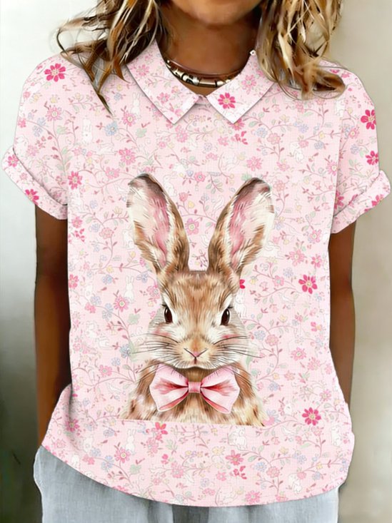 Casual 3D Printing Shawl Collar Short Sleeve T-shirt