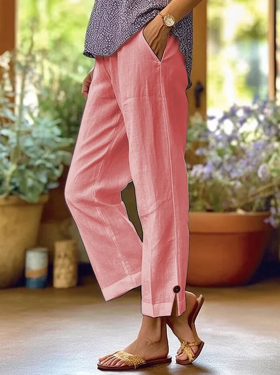 Women Plain Long Elastic Waist Pants Casual Spring/Fall Trousers