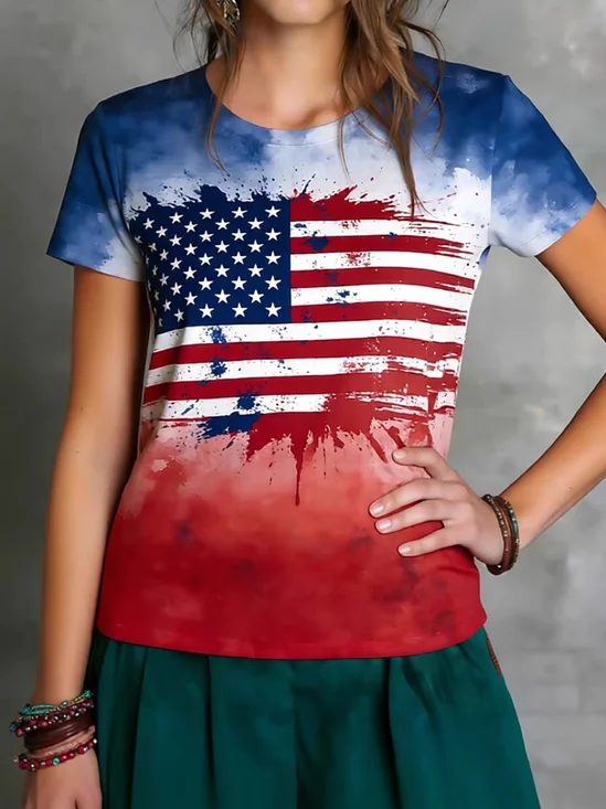 Casual Text Letters Crew Neck Short Sleeve T-shirt