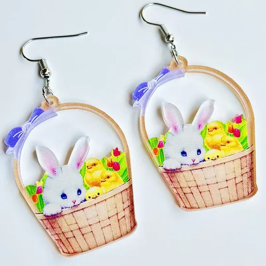 Easter Egg Rabbit basket Acrylic Earrings