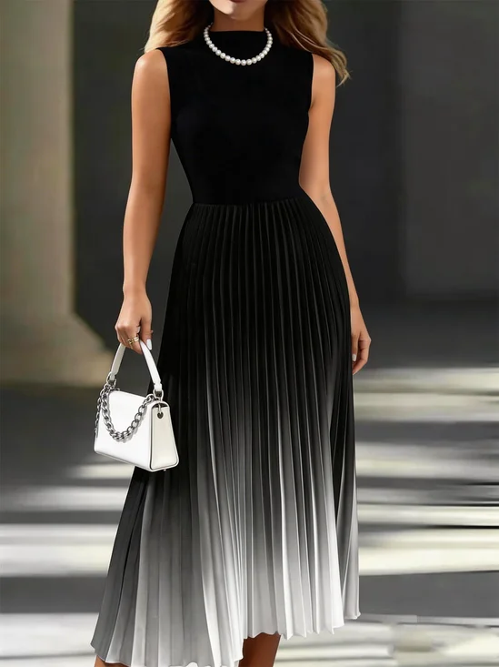 Women Gradient Pattern Summer Dress Crew Neck Sleeveless A-Line Dress