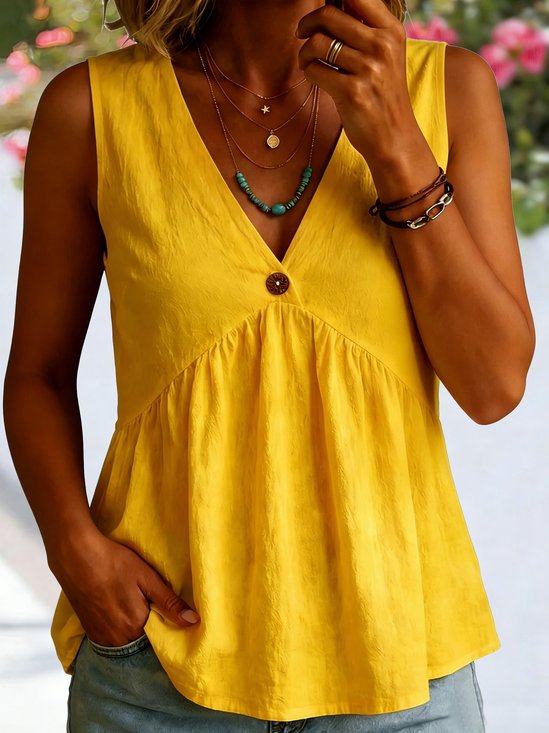 V Neck Sleeveless Plain Regular Regular Fit Blouse For Women