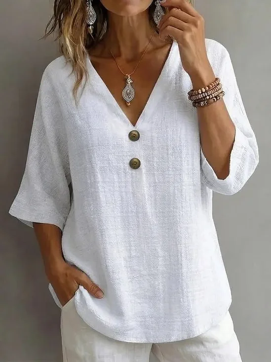 Half Sleeve Plain Regular Loose Shirt For Women
