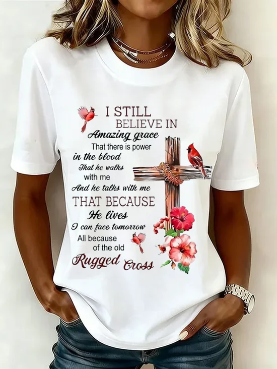 Casual Floral Crew Neck Short Sleeve T-shirt