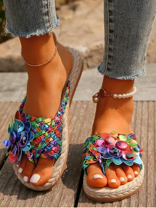 Vintage Gradient Pattern Summer Pu Flip-Flops