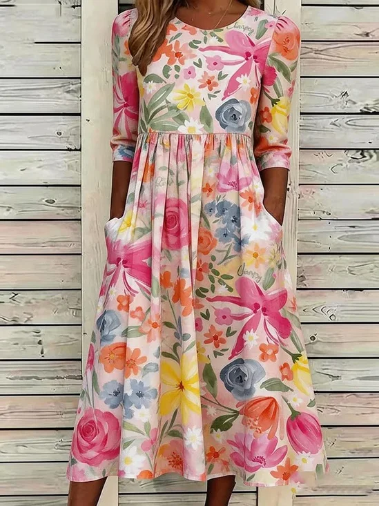Women Floral Summer Dress
                                        Crew Neck Half Sleeve A-Line
                                        Dress