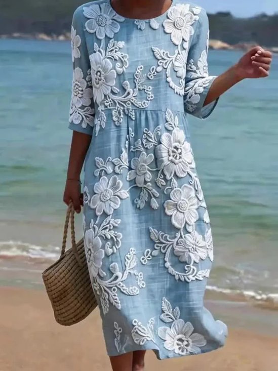 Women Floral Summer Dress Half Sleeve A-Line Dress