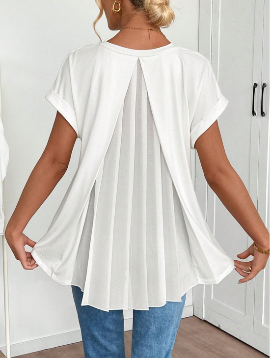 V Neck Short Sleeve Plain Regular Regular Fit Blouse For Women