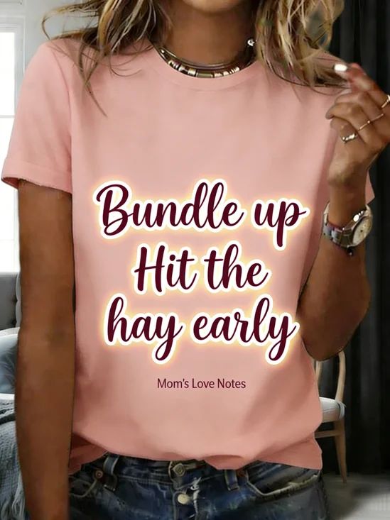 Casual Text Letters Crew Neck Short Sleeve T-shirt