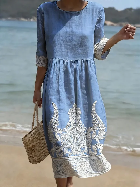 Women Floral Summer Dress Half
                                    Sleeve A-Line Dress